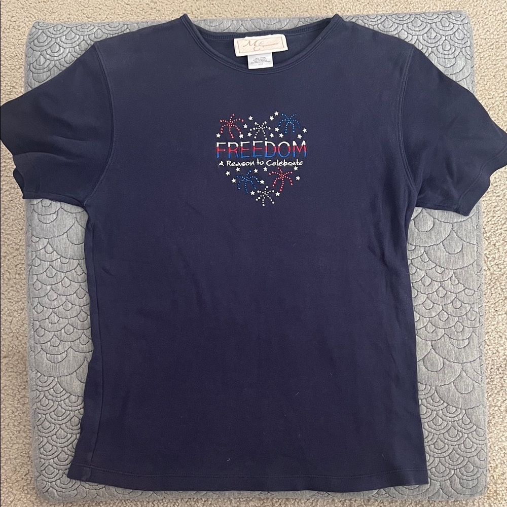 Navy Blue Short Sleeve Tee with Heart Design
